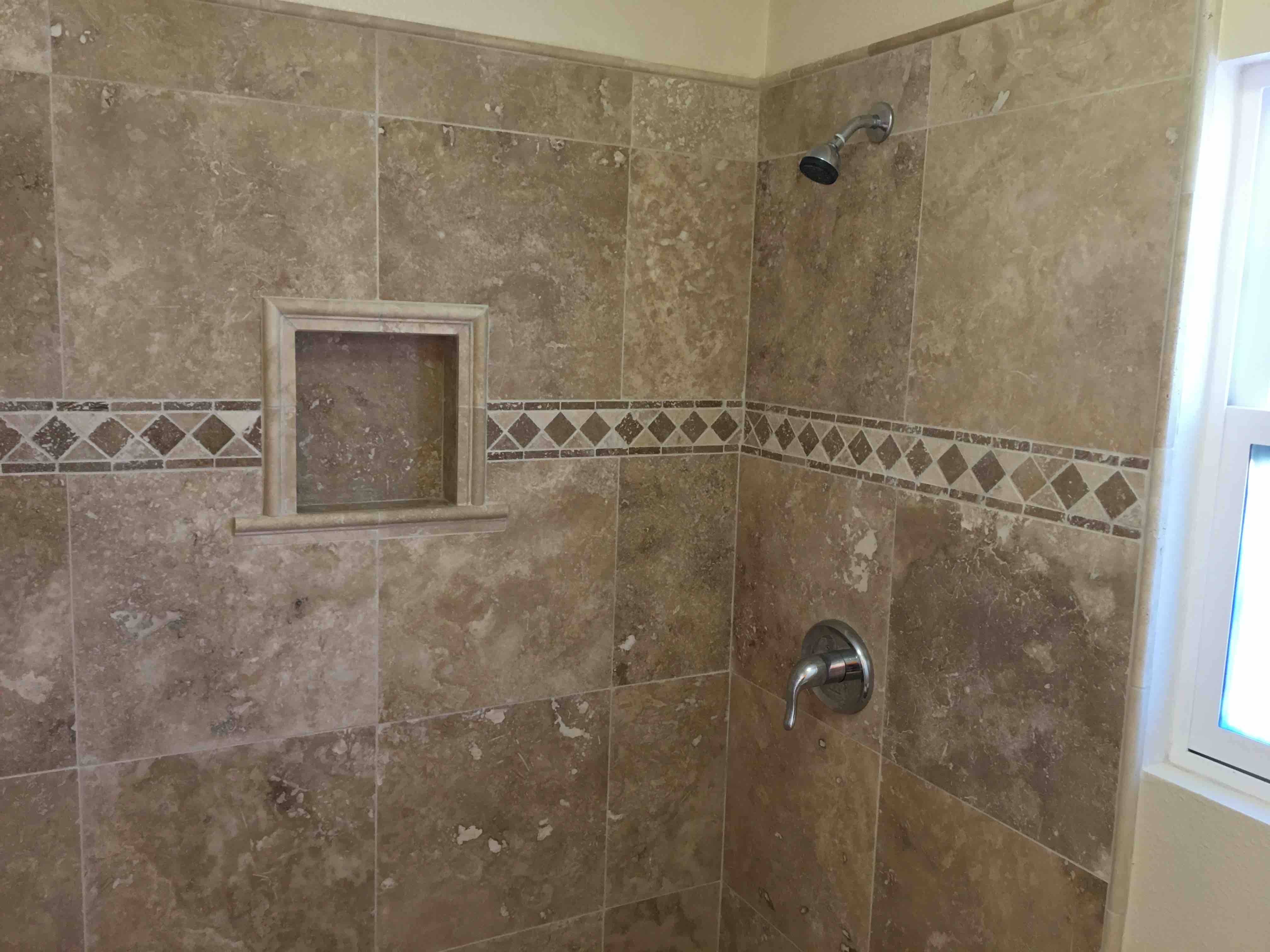 3 Travertine Tile Bathroom Shower with Nitch